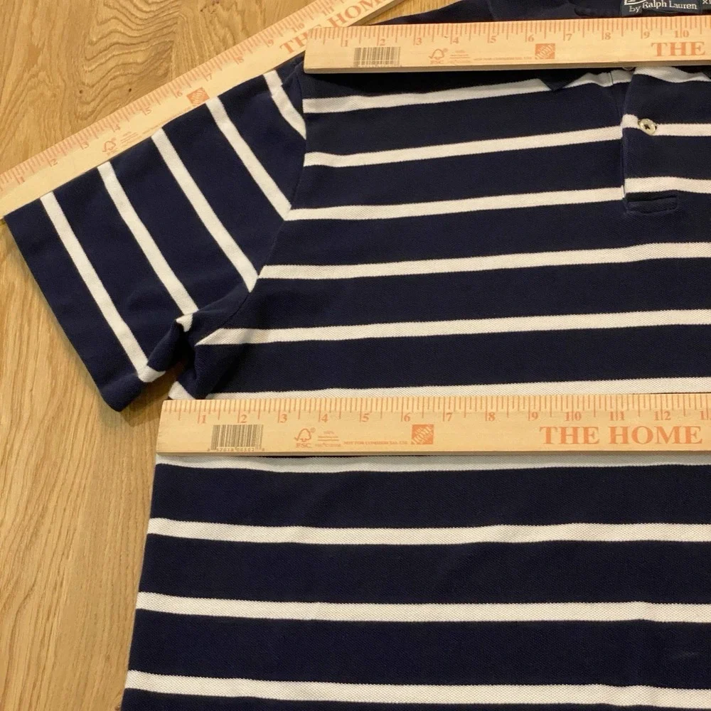 Vintage Polo Ralph Lauren Blue White Striped Collard Shirt Mens XL‎ Pocket Polo